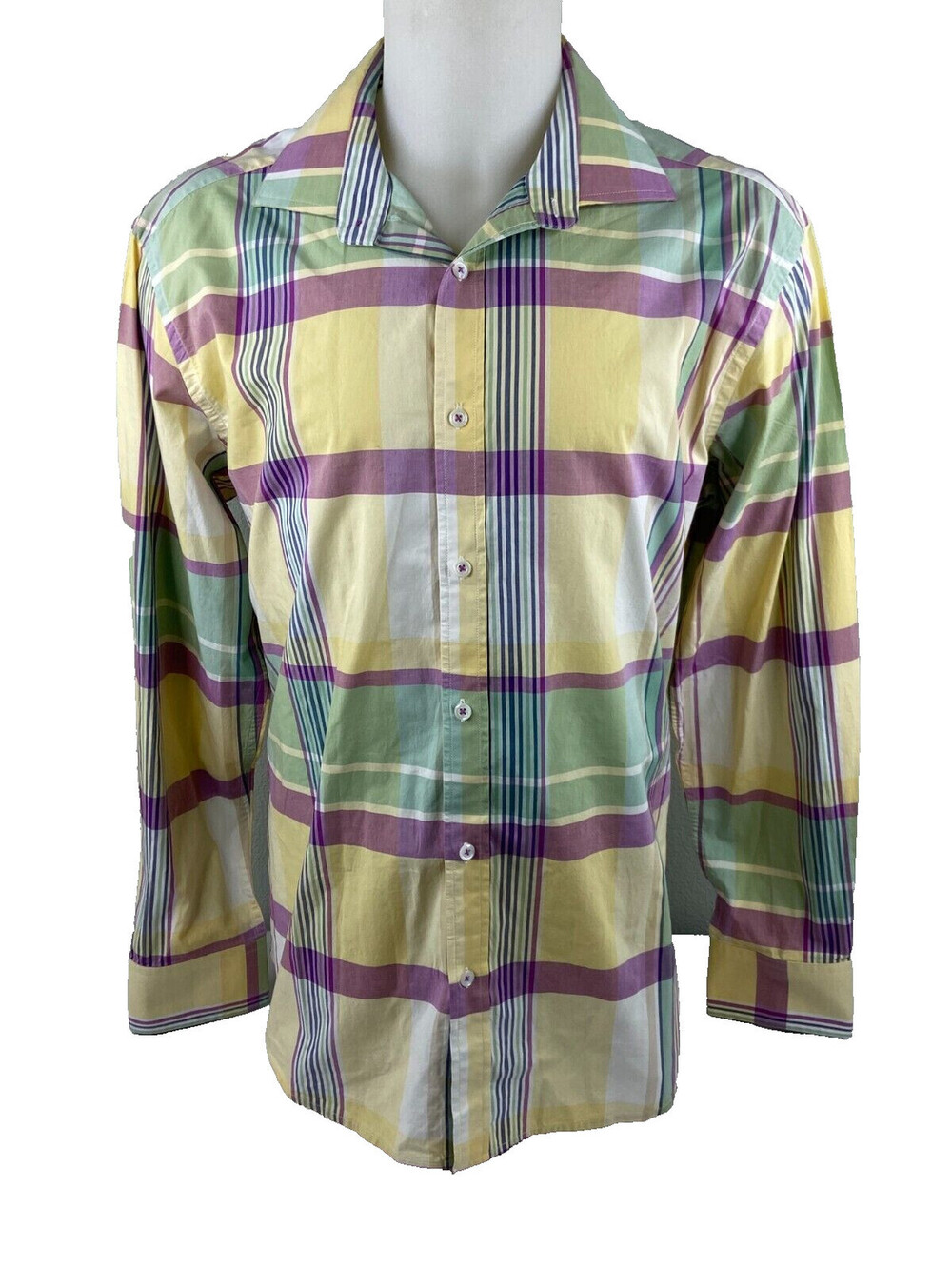 Southern Pines Men XL Shirt Long Sleeve Purple Green Yellow Plaid